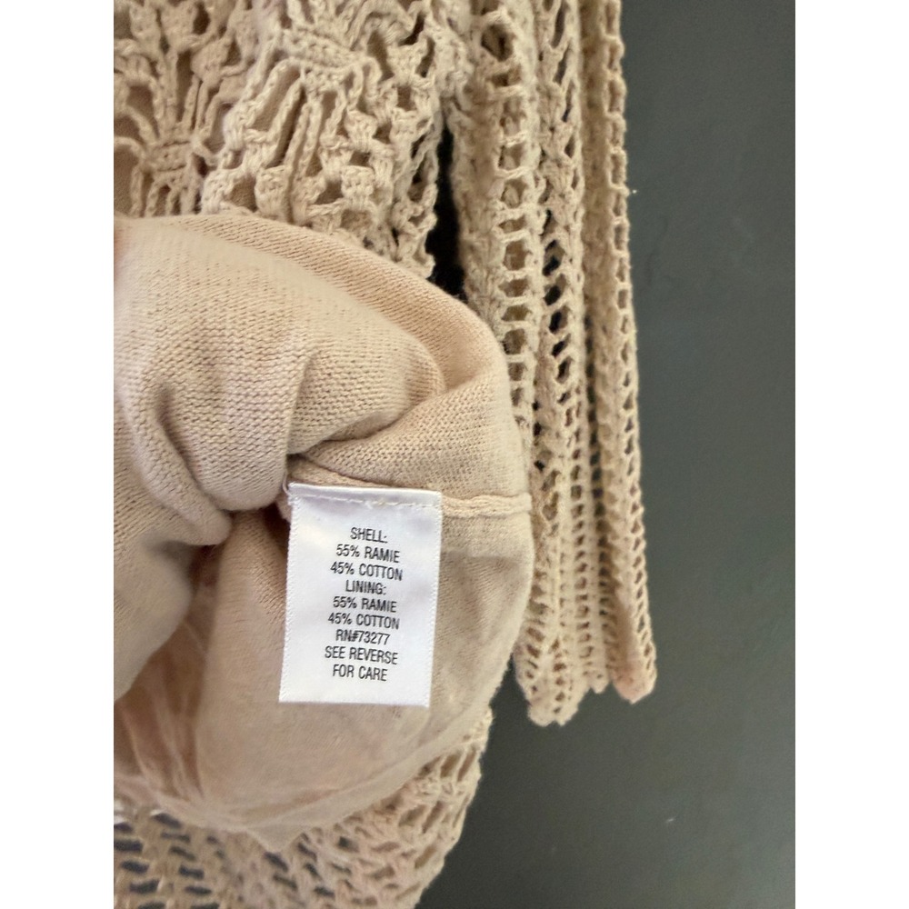 Croft & Barrow Cottage Small Beige Crochet Knit Lined Sweater Scalloped Hem Tan - Picture 7 of 7